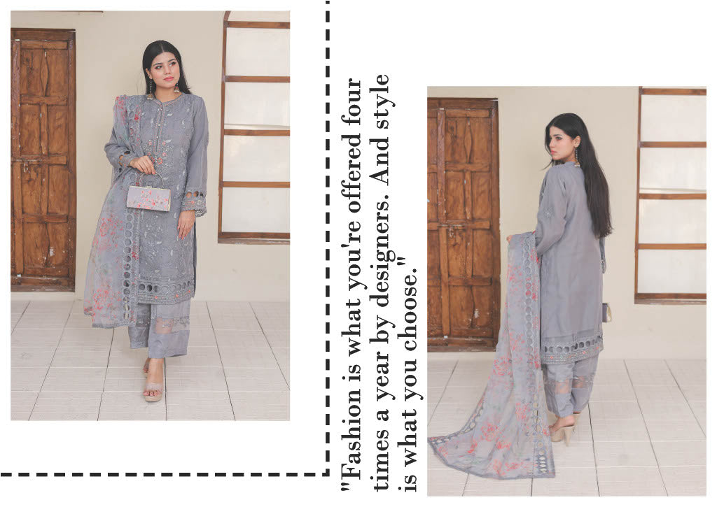 RUMMAN Luxury Embroidered Organza Semi-Stitched Collection With Clutch
