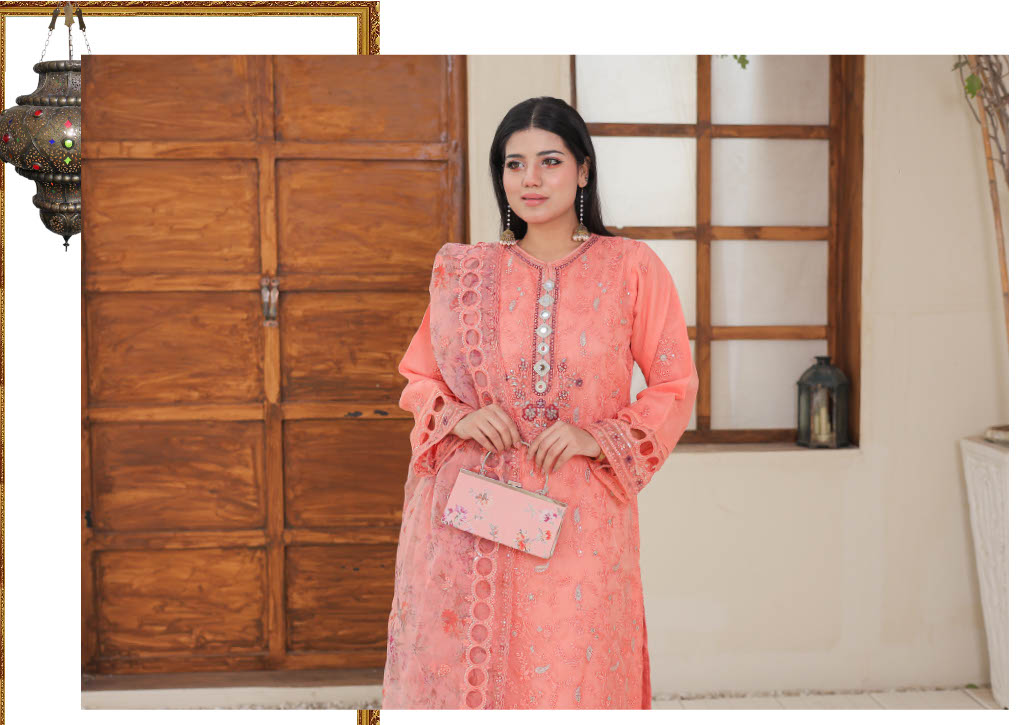 RUMMAN Luxury Embroidered Organza Semi-Stitched Collection With Clutch