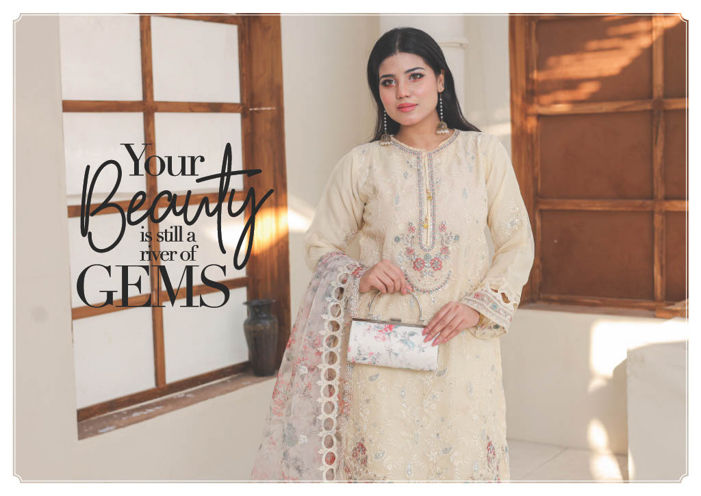 RUMMAN Luxury Embroidered Organza Semi-Stitched Collection With Clutch