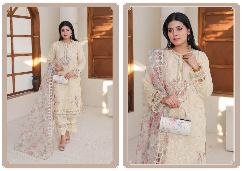 RUMMAN Luxury Embroidered Organza Semi-Stitched Collection With Clutch