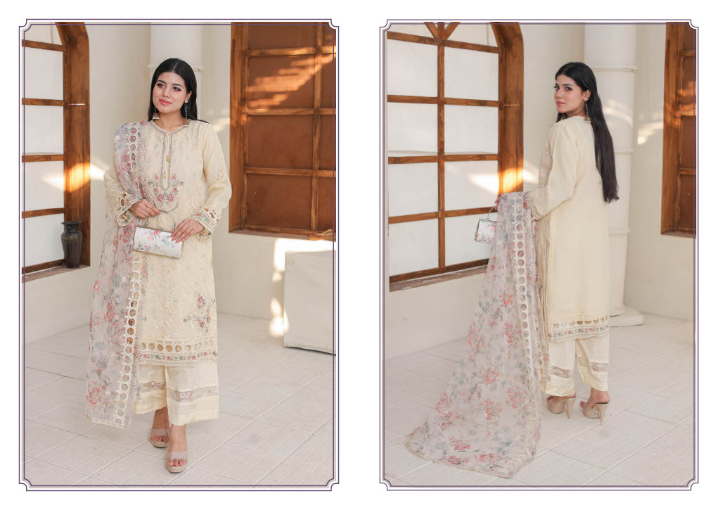 RUMMAN Luxury Embroidered Organza Semi-Stitched Collection With Clutch