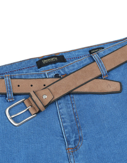 Beige Plain Suede Leather Belt