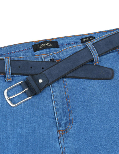 Navy Plain Suede Leather Belt