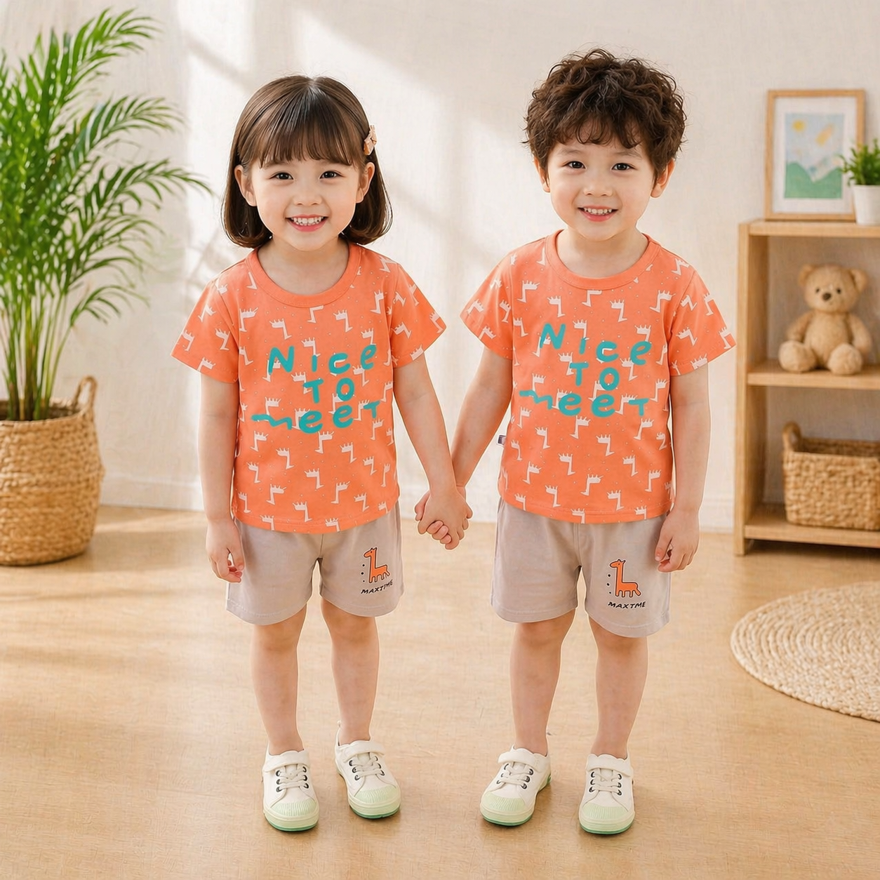 NICE TO MEET PRINTED SHORT SLEEVE KIDS WEAR