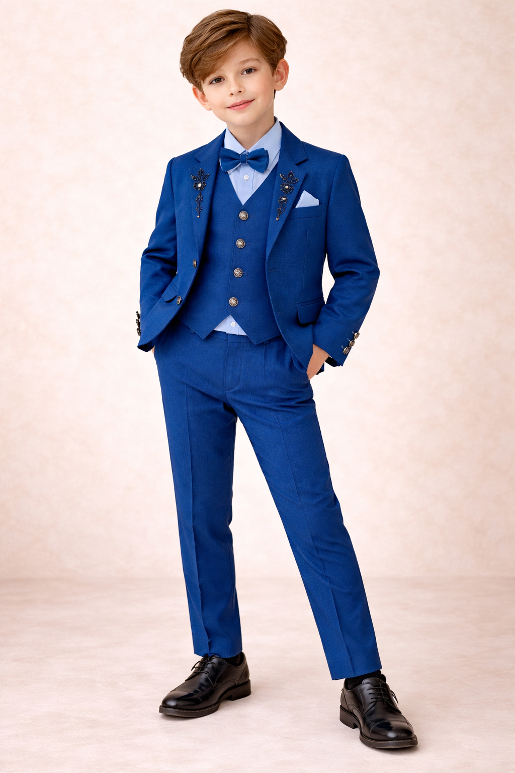 Kids 4-Piece Zinc Blue Coat Pant Suit (Size 2–11 Years)