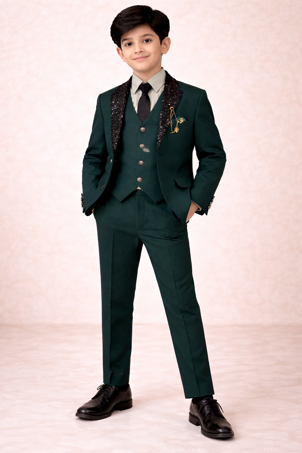 Boys Premium Emerald Green 4-Piece Coat Pant Set (Ages 2 to 11 Years)