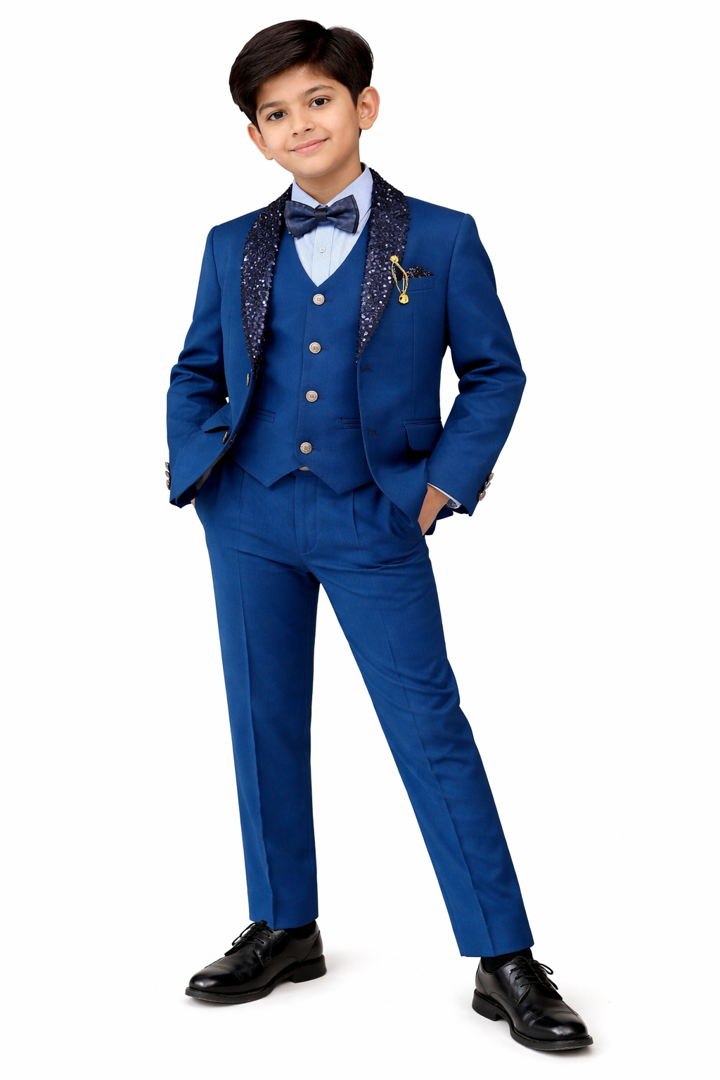 Boys Premium Zinc Blue 4-Piece Coat Pant Set (Ages 2 to 11 Years)