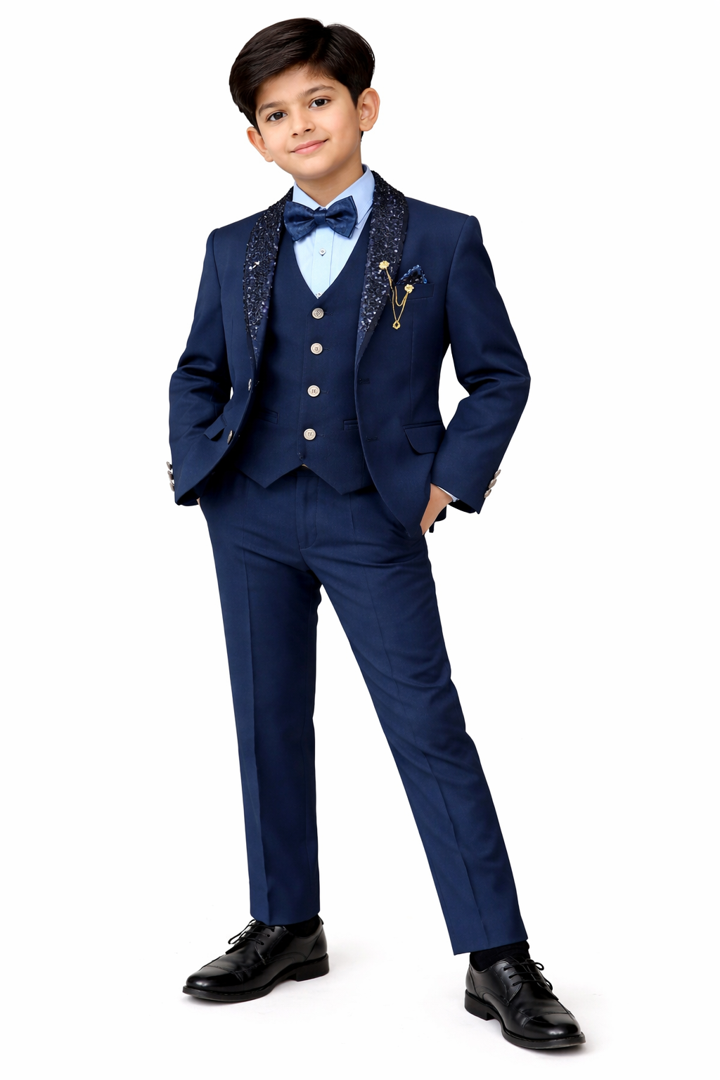 Boys Premium Blue 4-Piece Coat Pant Set (Ages 2 to 11 Years)