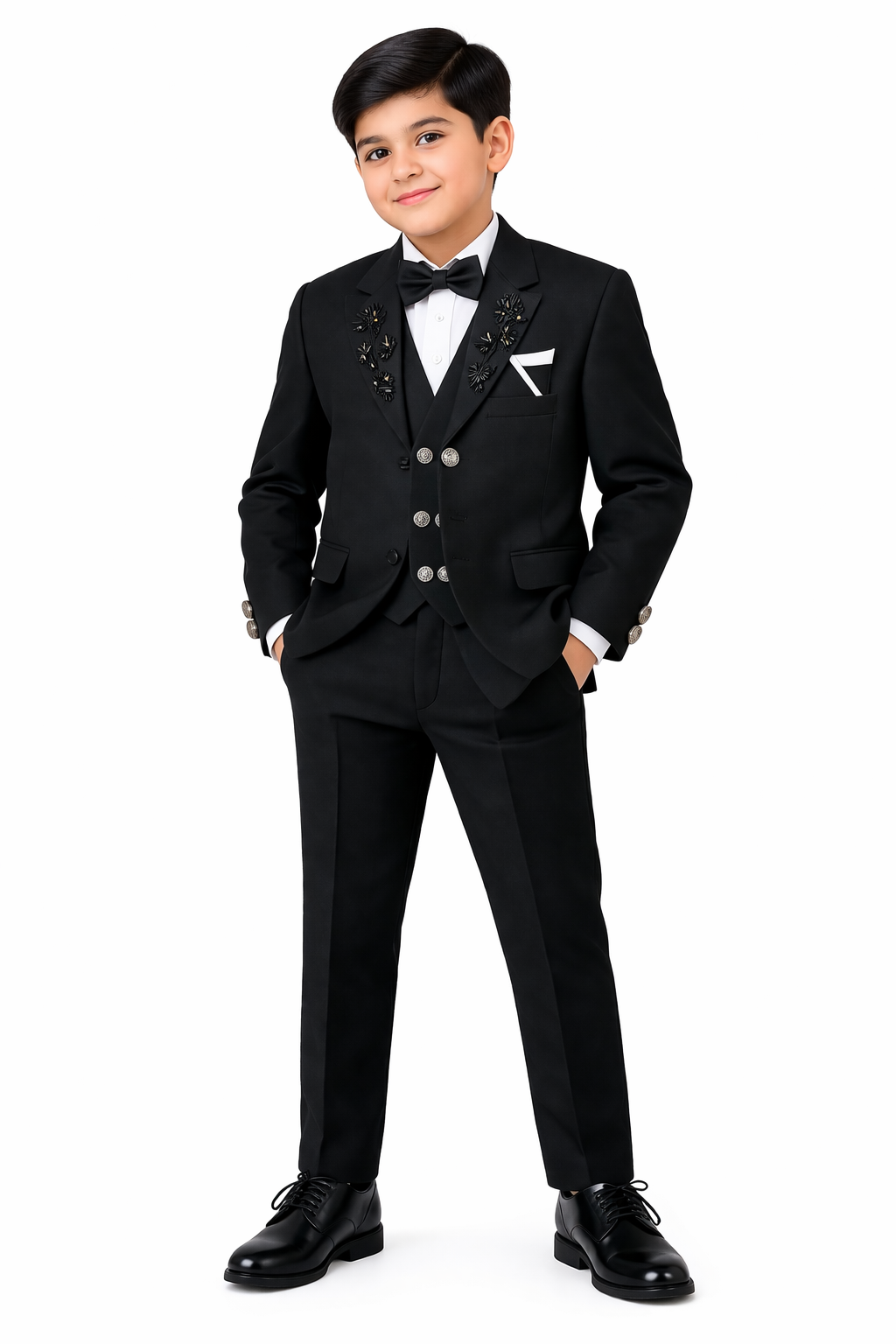 Boys Coat Pant 4-Piece Set – Classic Black Formal Suit (Ages 2–11 Years)