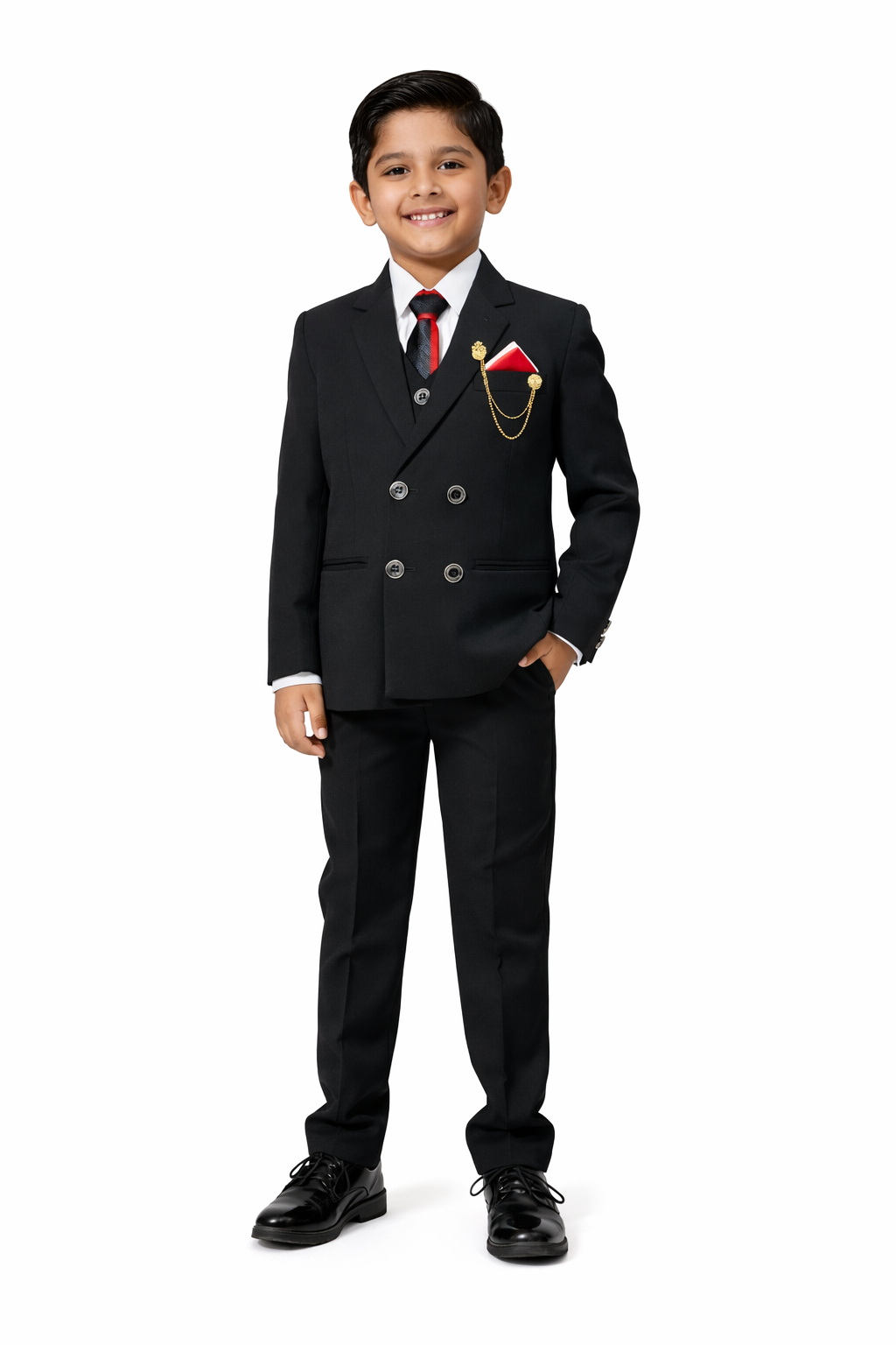 Boys Formal Coat Pant 4-Piece Set – Premium Black Suit (Ages 2–11 Years)