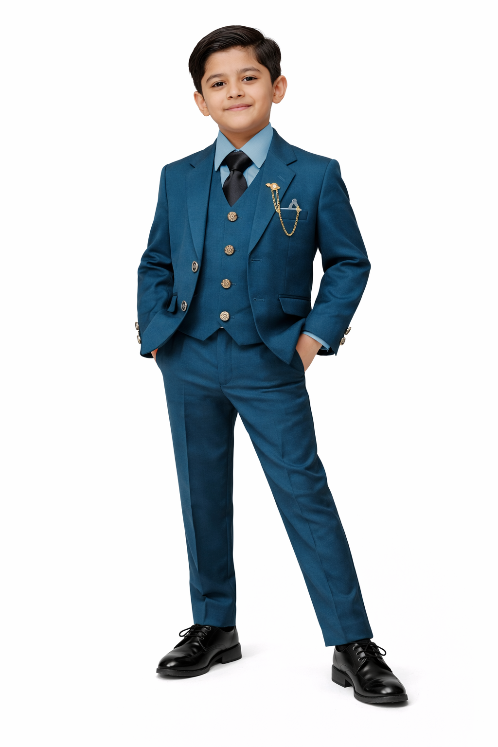 Kids 4-Piece Blue Coat Pant Suit (Size 2–11 Years)