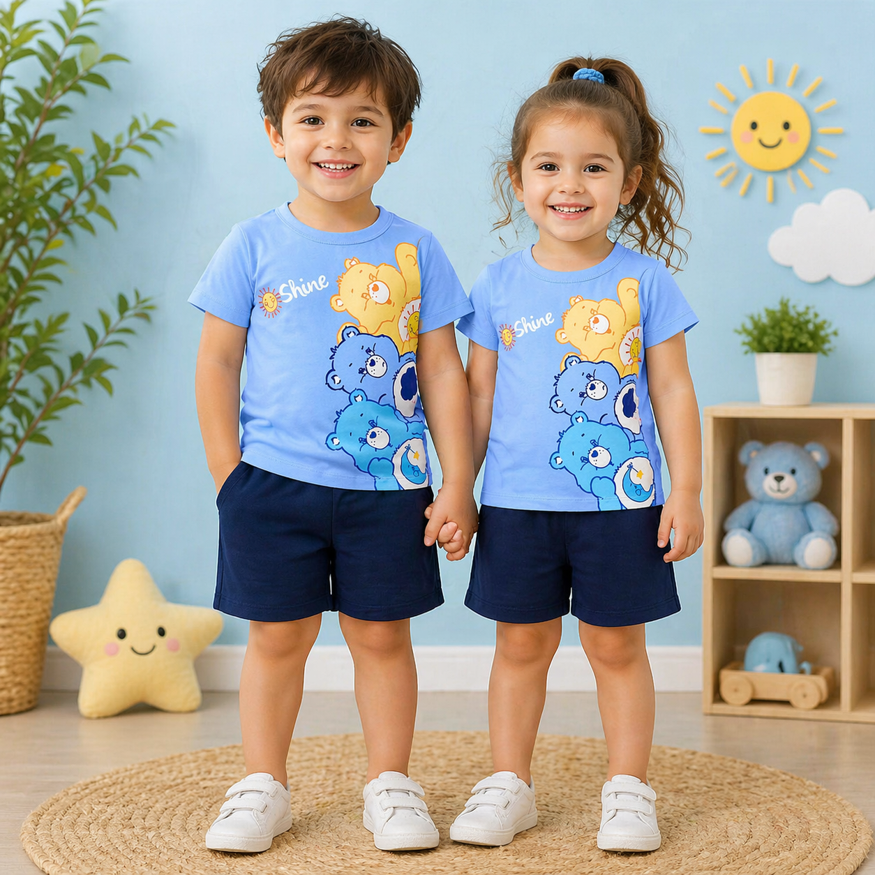 SHINE CARTOON BEAR PRINTED SHORT SLEEVE KIDS WEAR