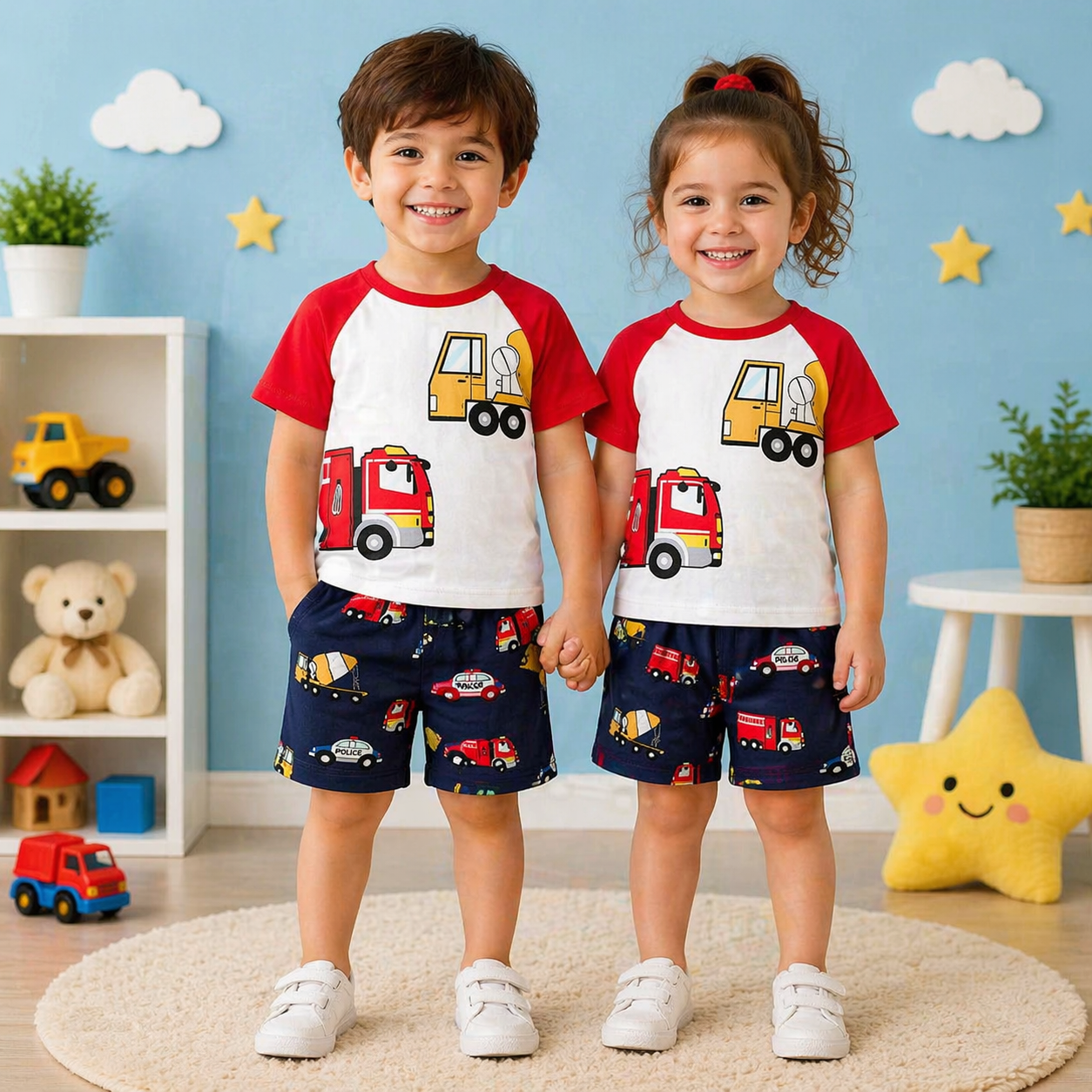 RED TRUCK SHORT SET