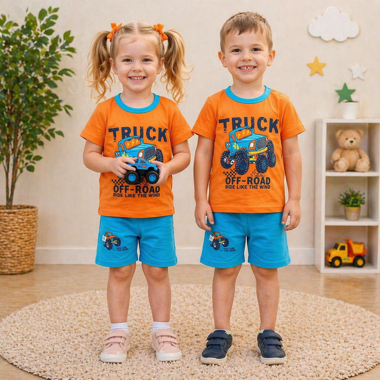 ORANGE TRUCK OFF ROAD KIDS SHORT SLEEVE KIDS WEAR
