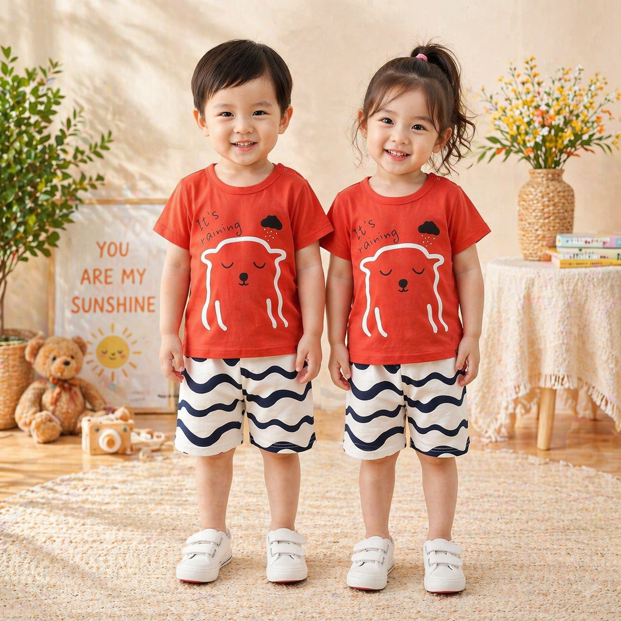 Its Raining Printed Short Sleeve Kids Wear