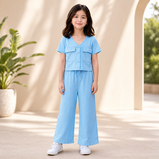 SKY BLUE DOUBLE POKET SHIRT KIDS WEAR