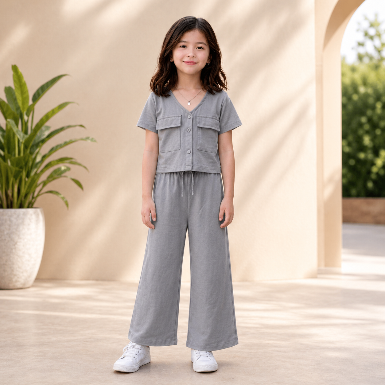 GREY  DOUBLE POKET SHIRT KIDS WEAR