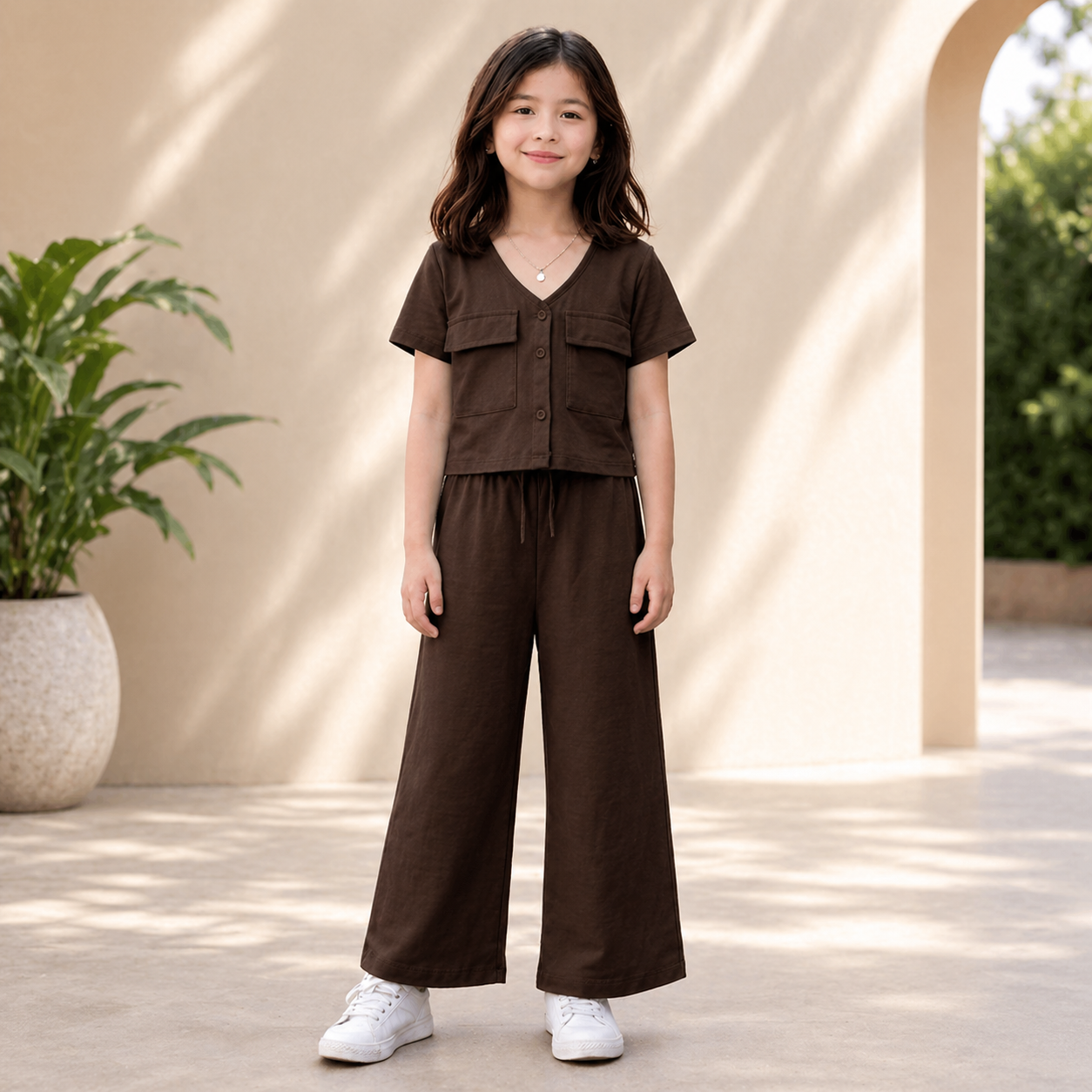 BROWN DOUBLE POKET SHIRT KIDS WEAR