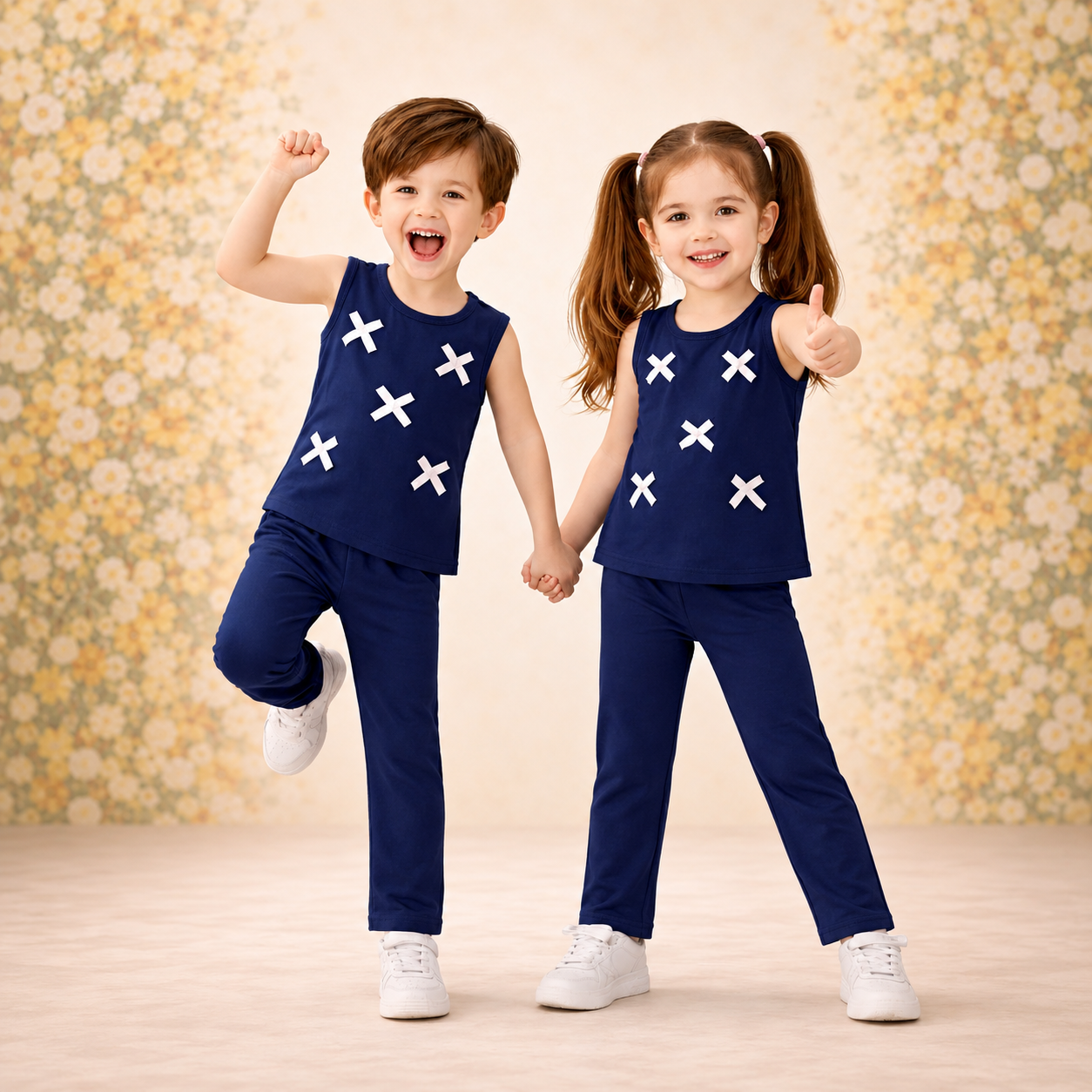 Blue : Girls Stylish Sleeveless Top & Wide-Leg Pants Co-Ord Set