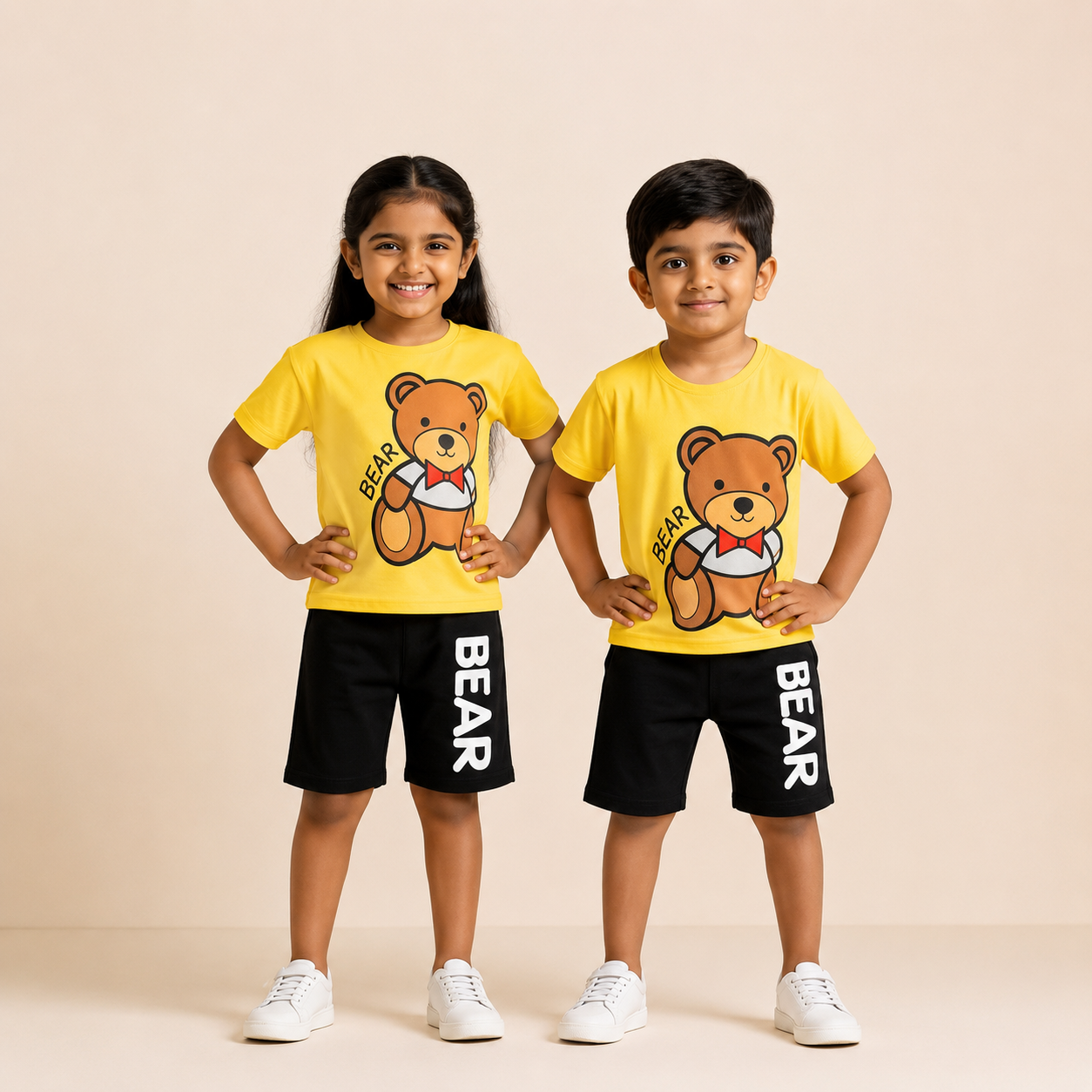 YELLOW AND BROWN BEAR KIDS SHORT SLEEVE KIDS WEAR