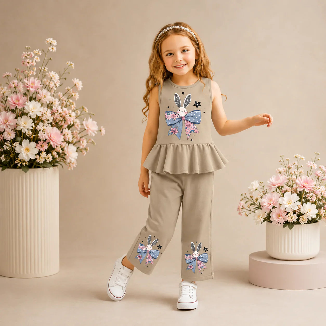 Ligth Brown Bunny Bloom Kids Pajama Set