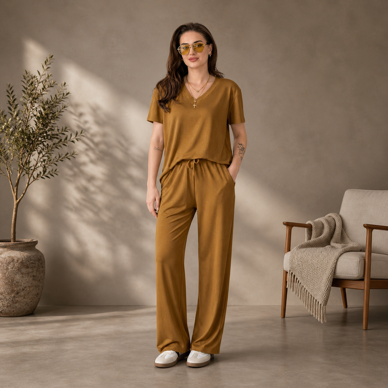 Women’s Mustard Brown Premium Co-Ord Lounge Set
