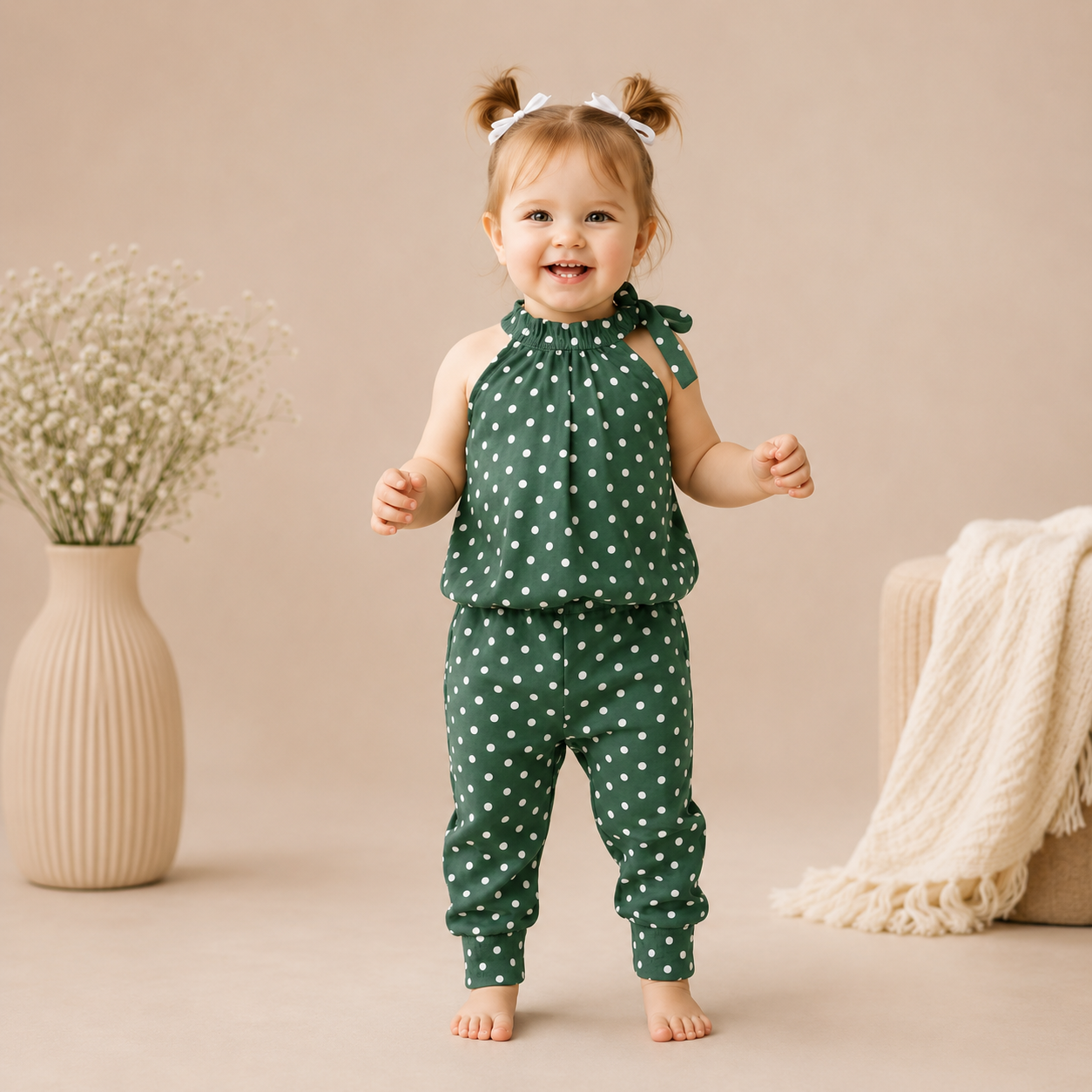 Green : POLKA DOT PRINTED KIDS WEAR