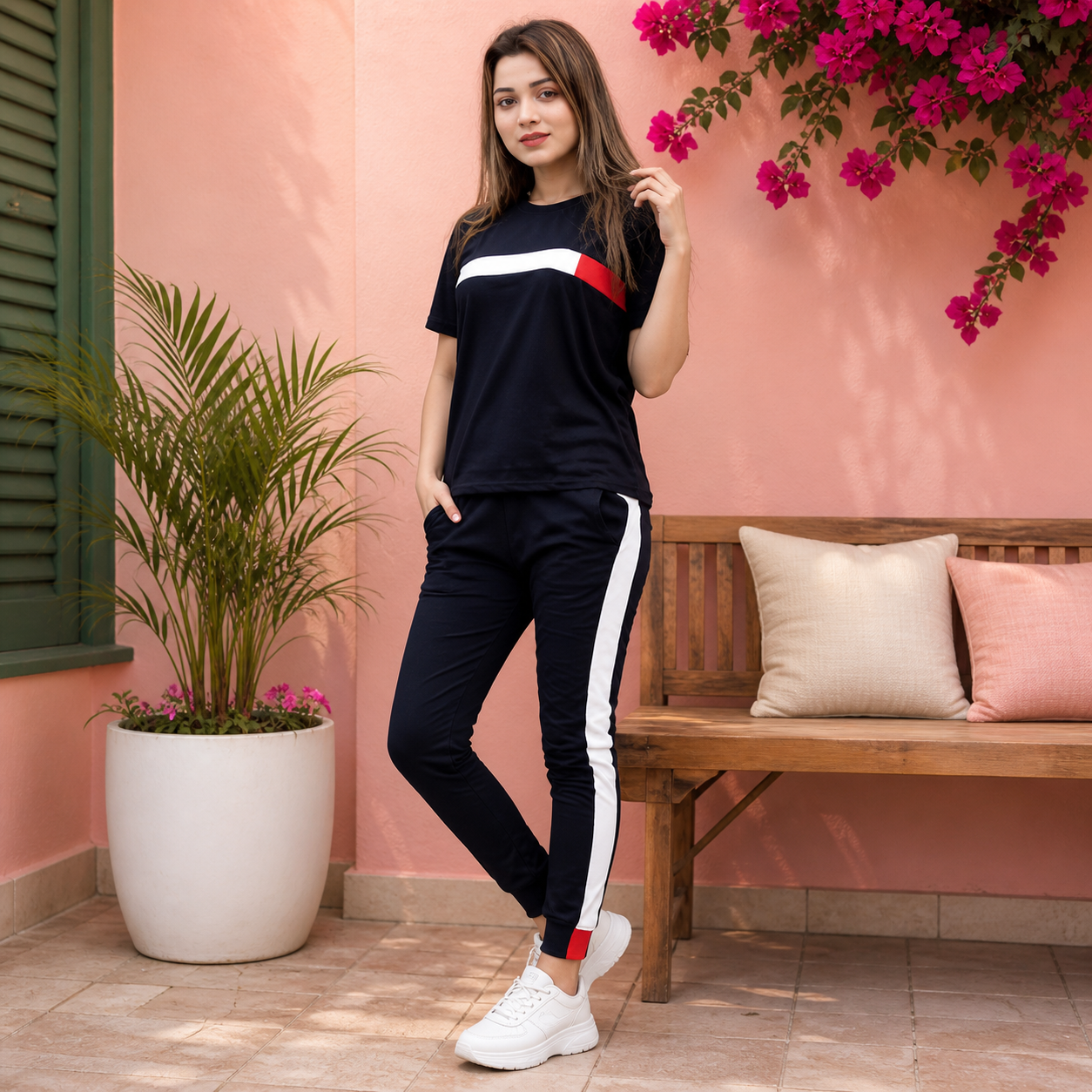 Women’s Navy Blue Stripe Co-Ord Tracksuit Set