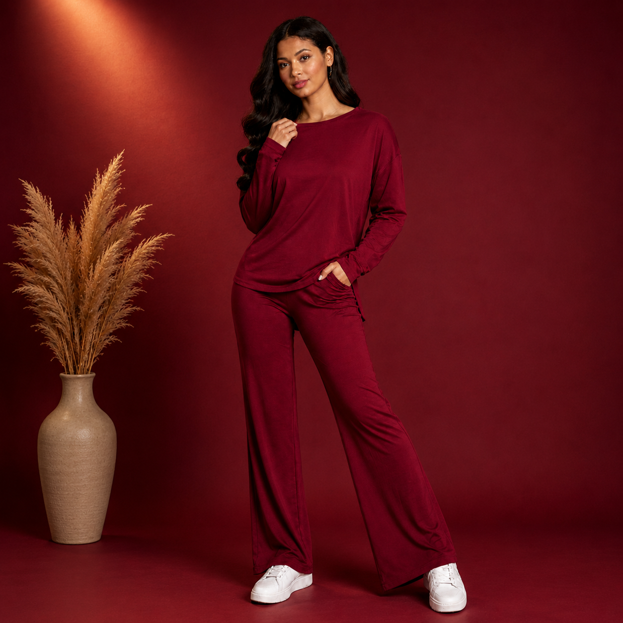 Women’s Wine Red Relaxed Fit Lounge Co-Ord Set