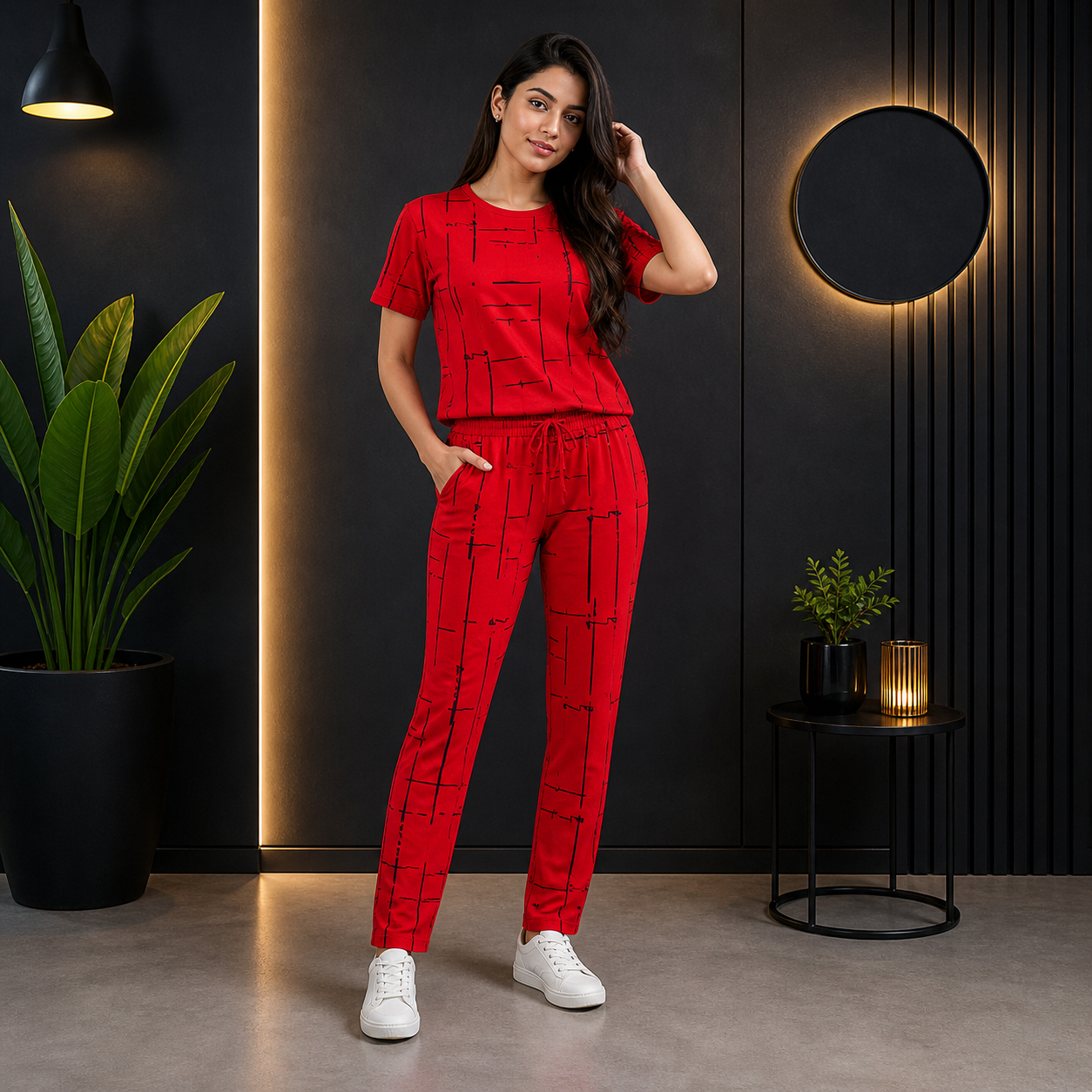Women’s Red Printed Casual Co-Ord Set