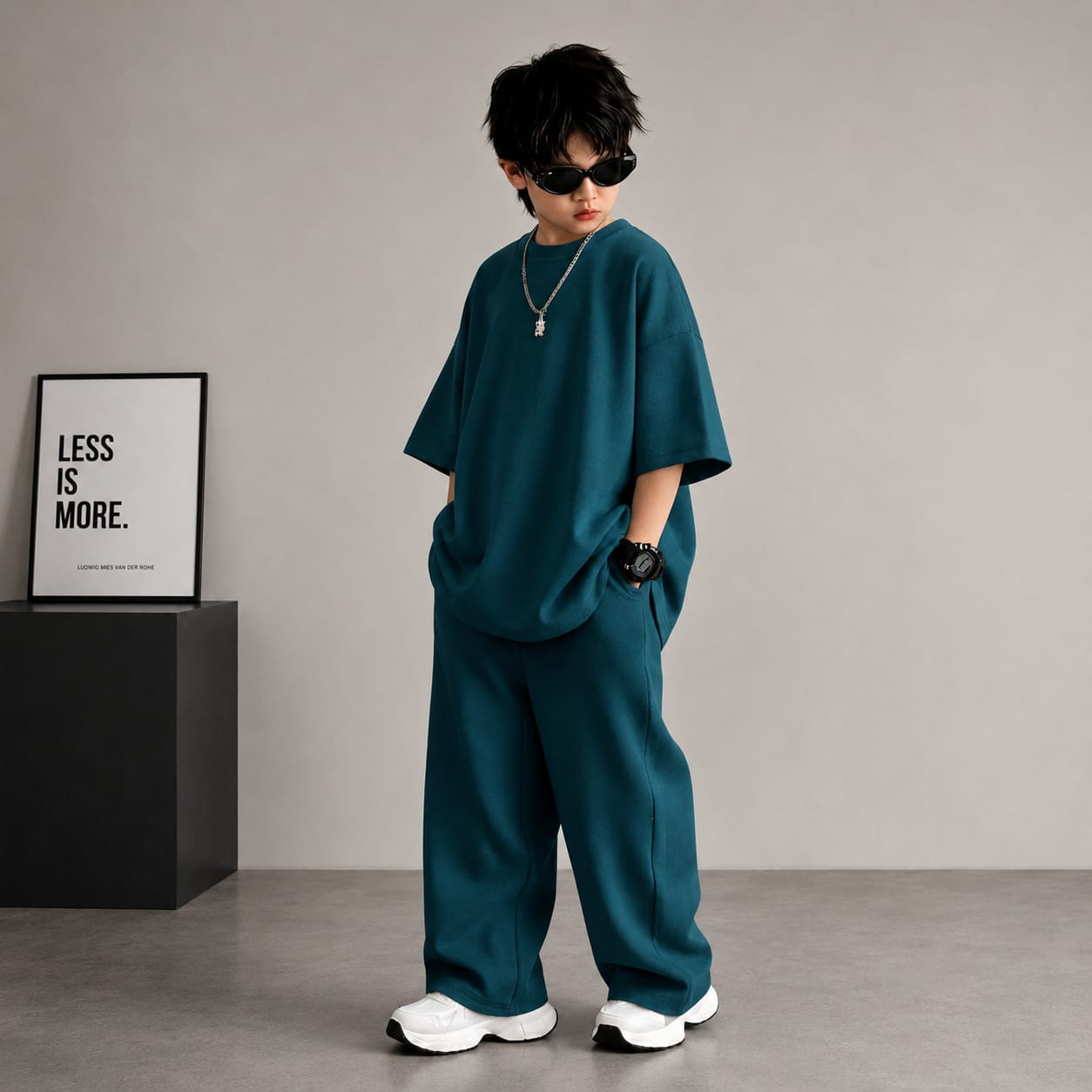Black Kids Baggy Co-Ord Set – Premium Casual Wear for Boys (1-10 Years) PEACOCK BLUE