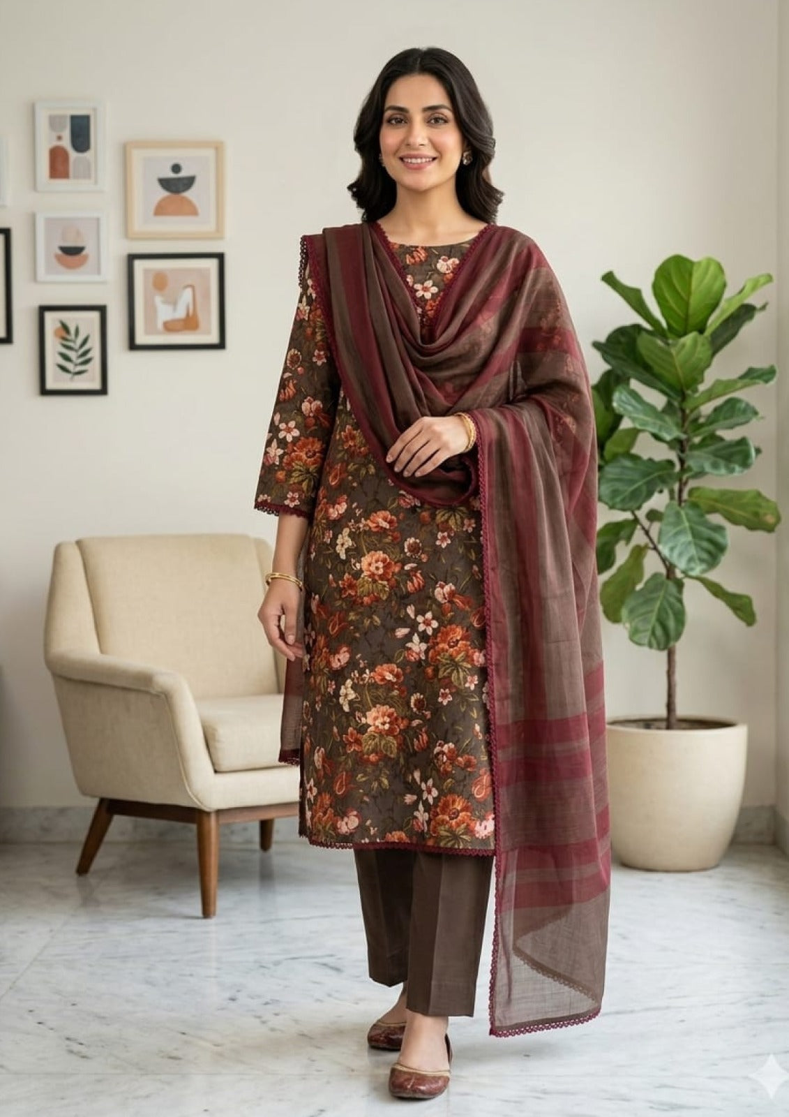 ZOYA Digital Print Lawn With Rangoli Stripe Dupatta - 3 Piece Unstitched