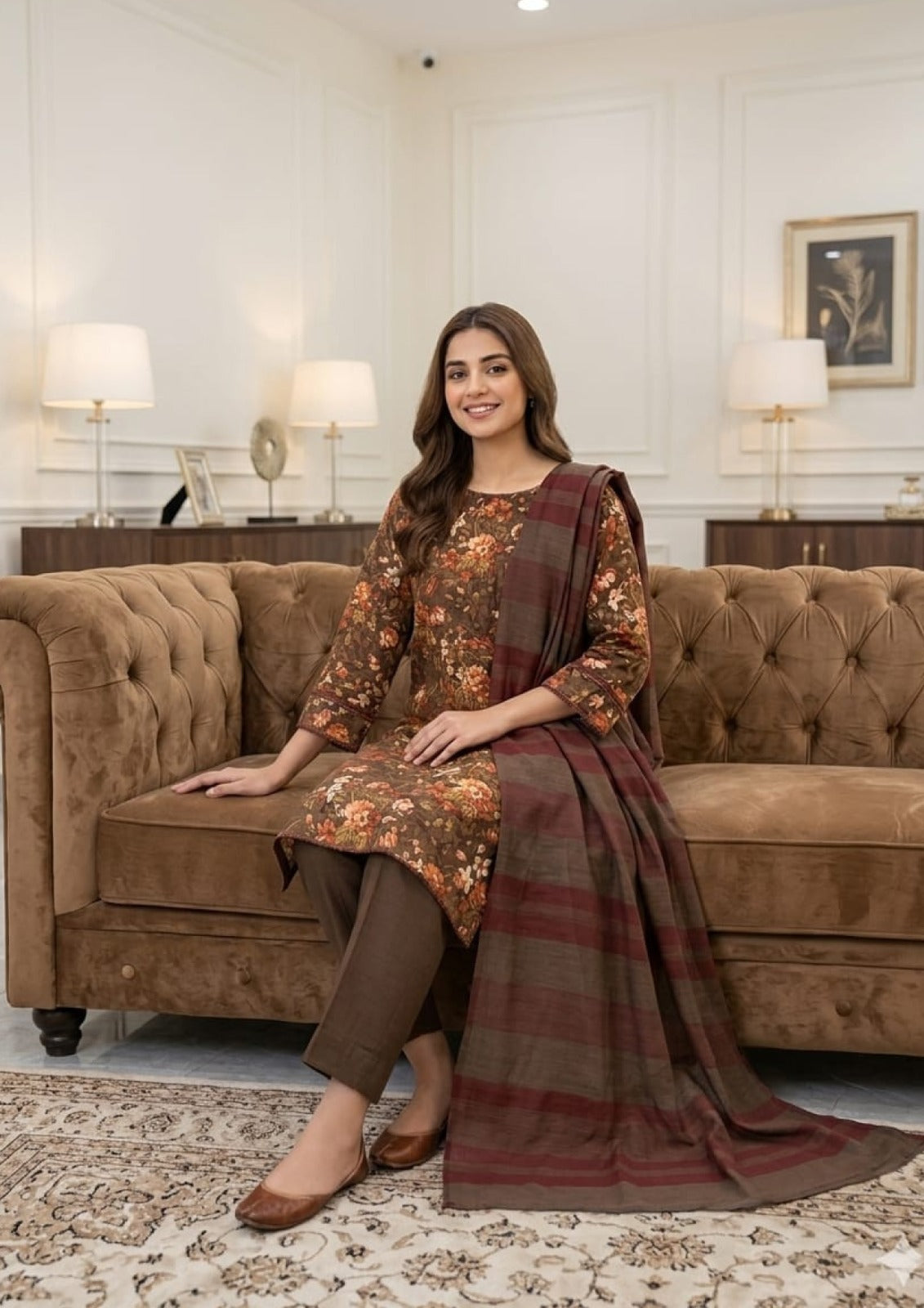 ZOYA Digital Print Lawn With Rangoli Stripe Dupatta - 3 Piece Unstitched