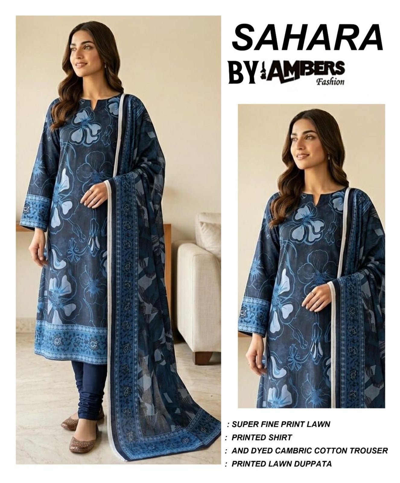 SAHARA Super Fine Print Lawn Collection - 3 Piece Unstitched