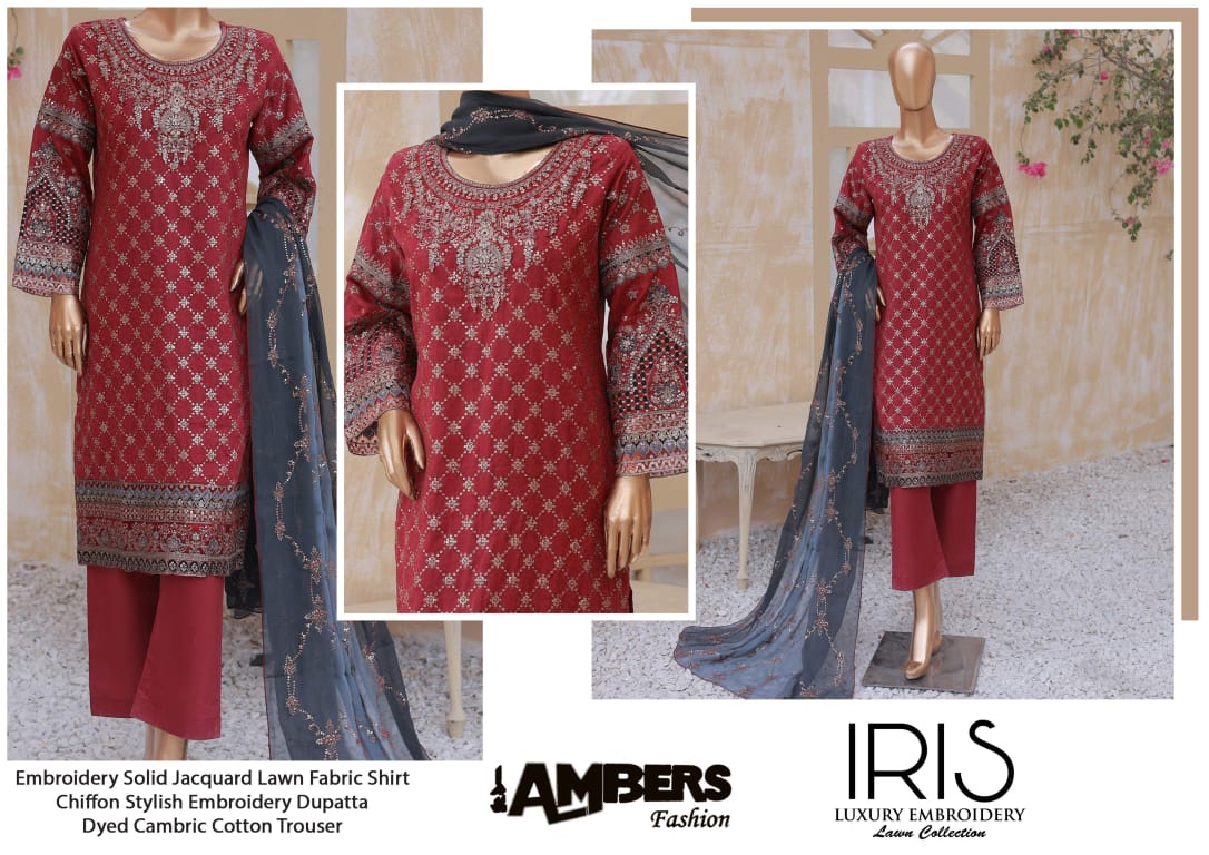 IRIS Luxury Embroidery Jacquard Lawn Collection - 3 Piece Unstitched
