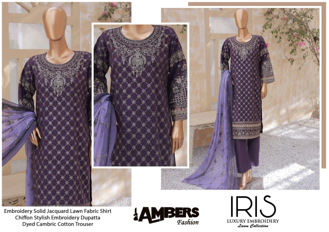 IRIS Luxury Embroidery Jacquard Lawn Collection - 3 Piece Unstitched