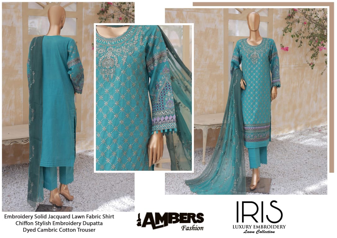 IRIS Luxury Embroidery Jacquard Lawn Collection - 3 Piece Unstitched