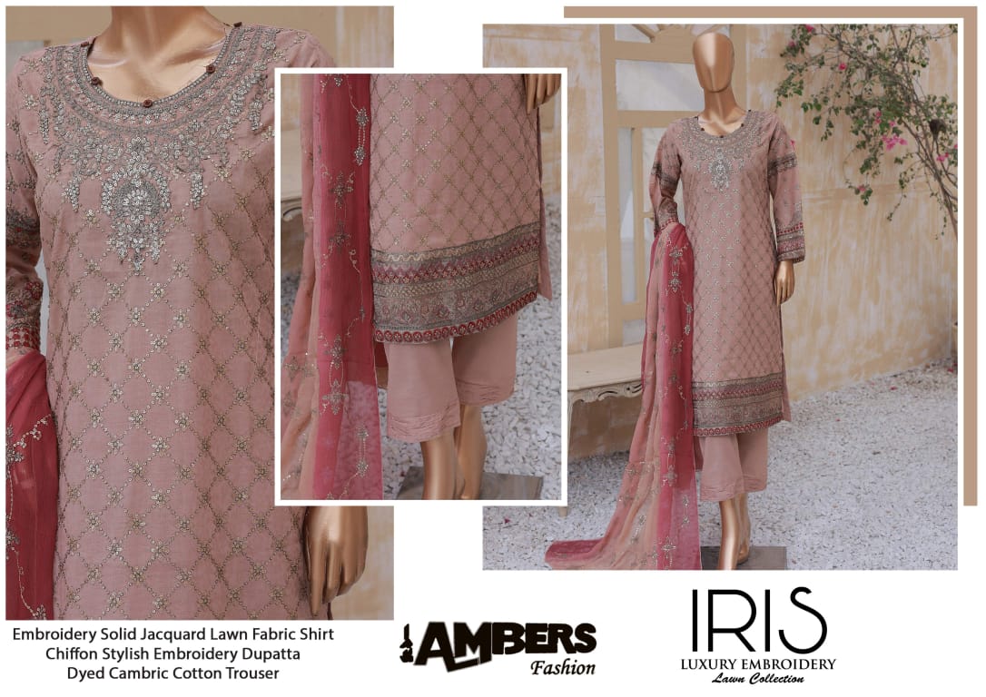 IRIS Luxury Embroidery Jacquard Lawn Collection - 3 Piece Unstitched