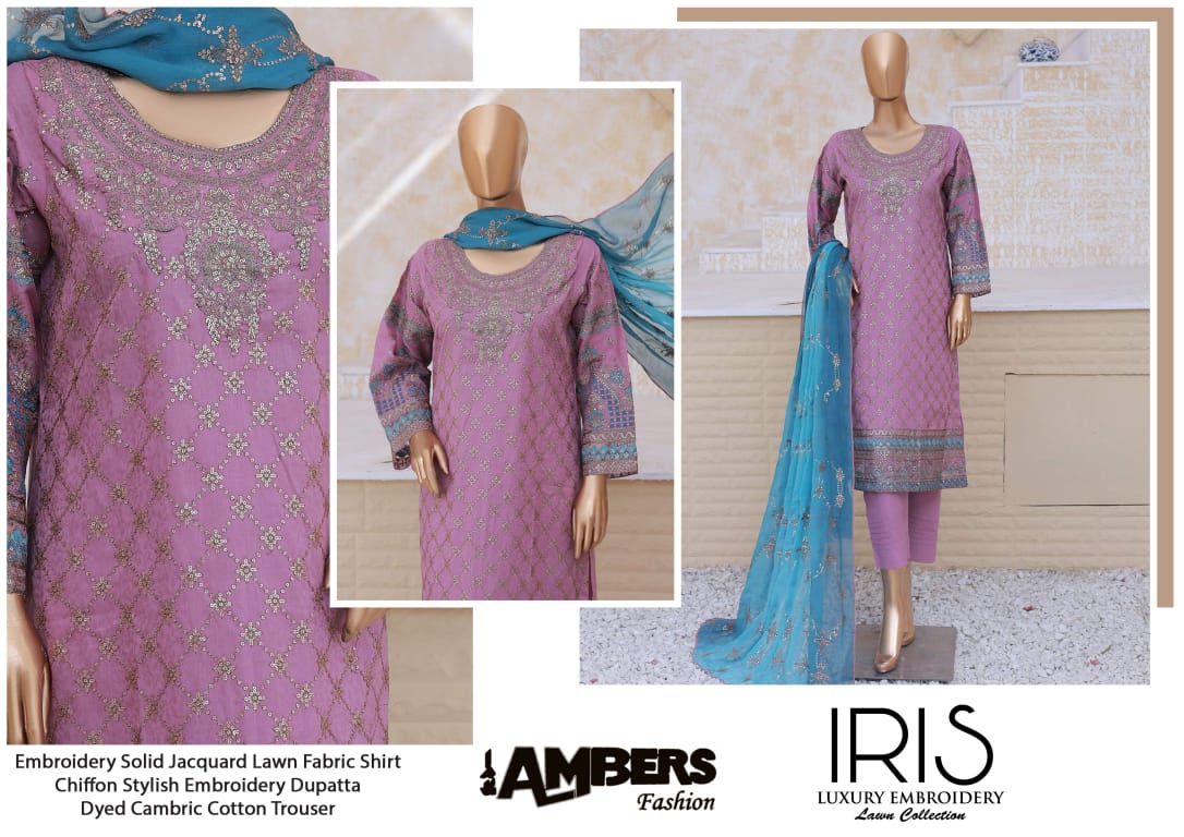 IRIS Luxury Embroidery Jacquard Lawn Collection - 3 Piece Unstitched