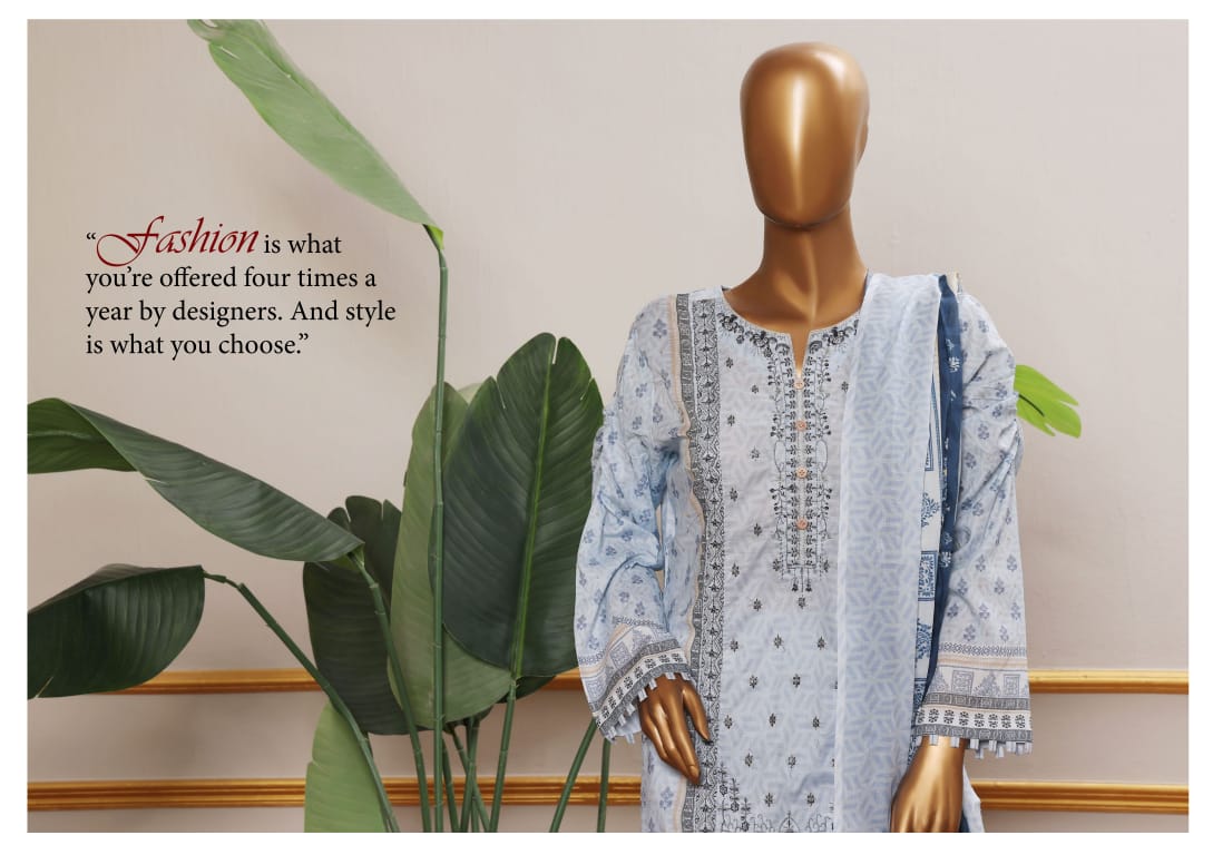 ERVA Stylish Embroidered Digital Print Lawn - 3 Piece Unstitched