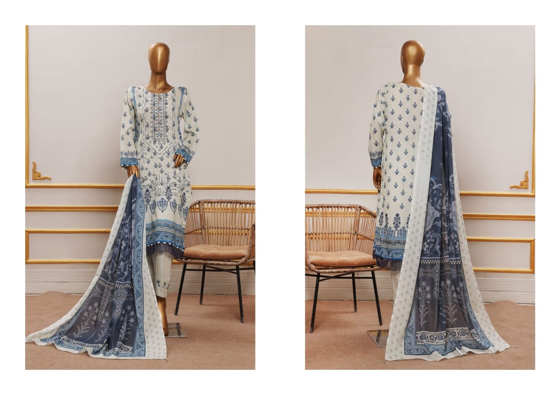 ERVA Stylish Embroidered Digital Print Lawn - 3 Piece Unstitched