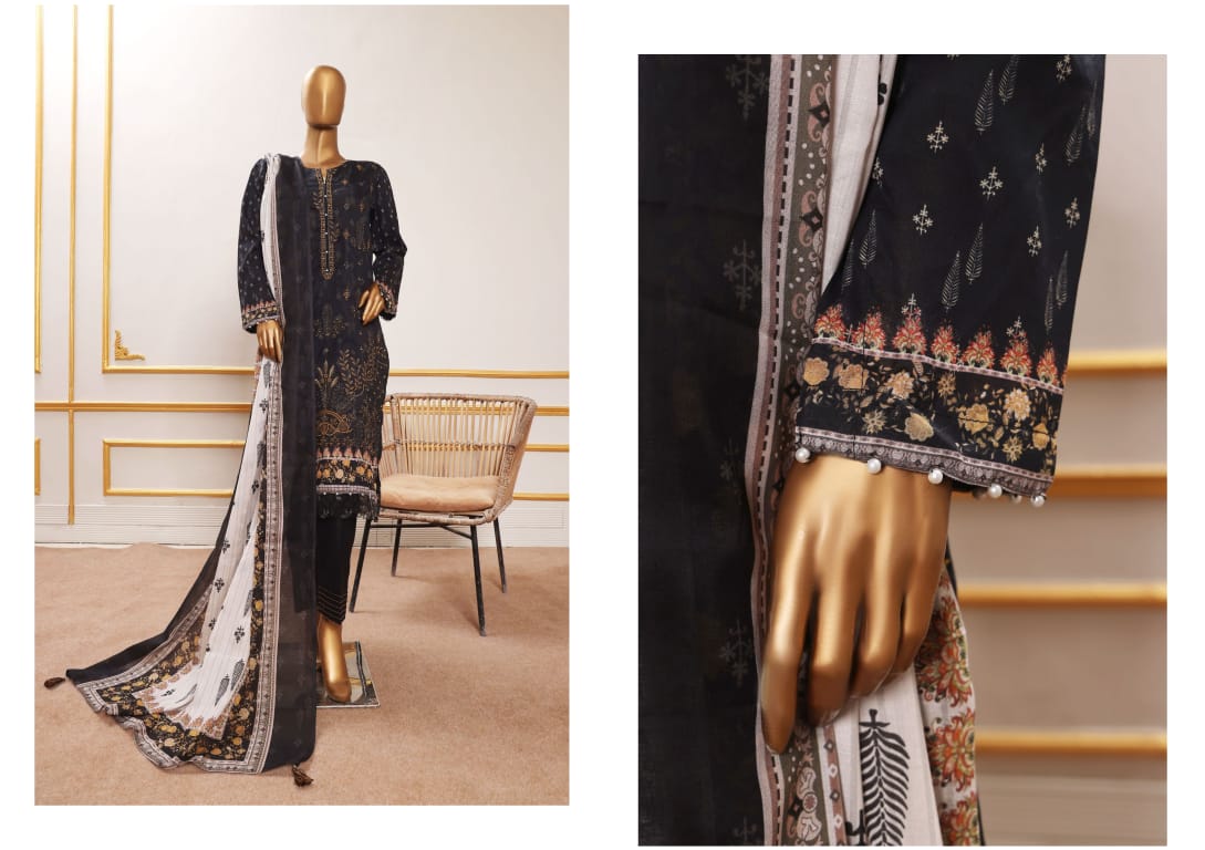 ERVA Stylish Embroidered Digital Print Lawn - 3 Piece Unstitched