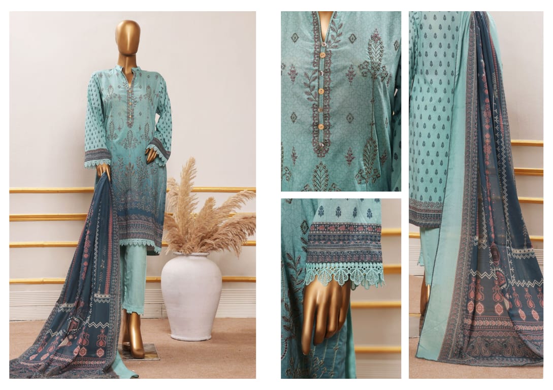 ERVA Stylish Embroidered Digital Print Lawn - 3 Piece Unstitched