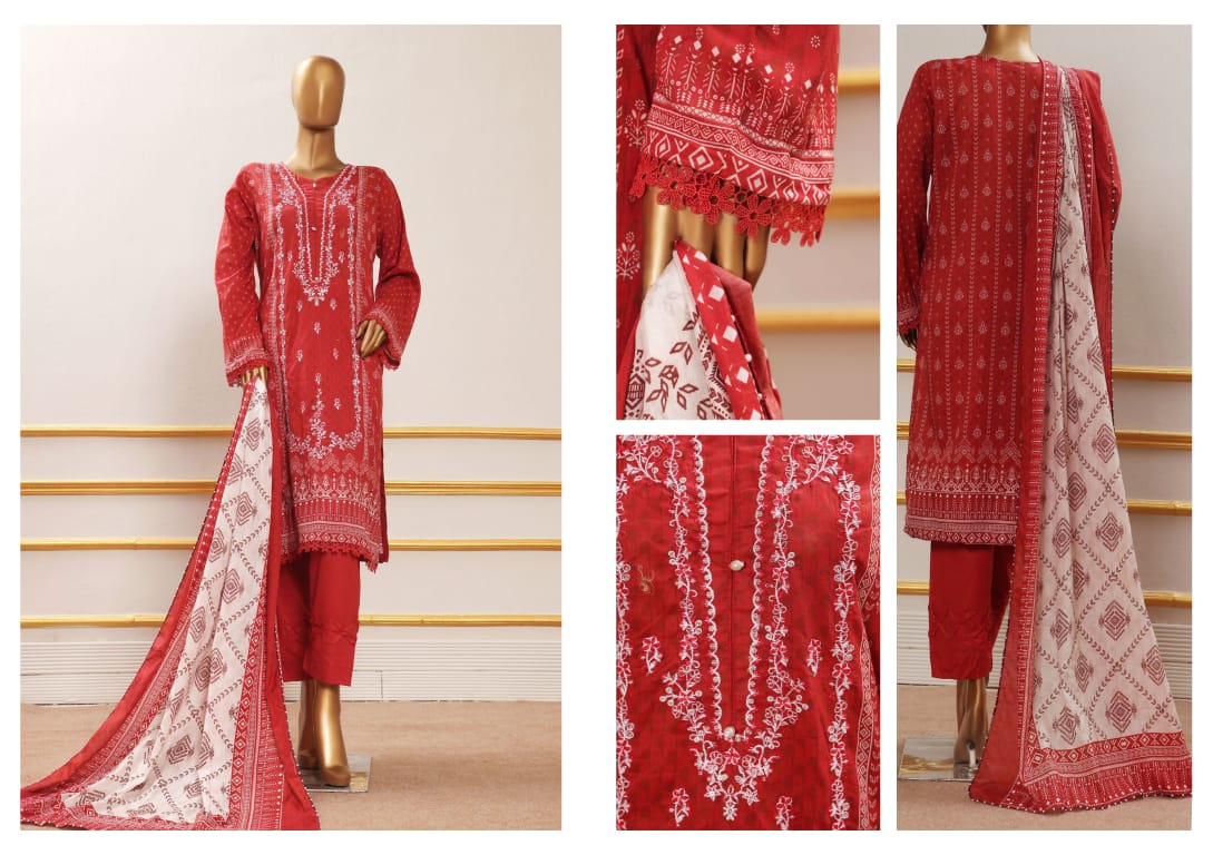 ERVA Stylish Embroidered Digital Print Lawn - 3 Piece Unstitched