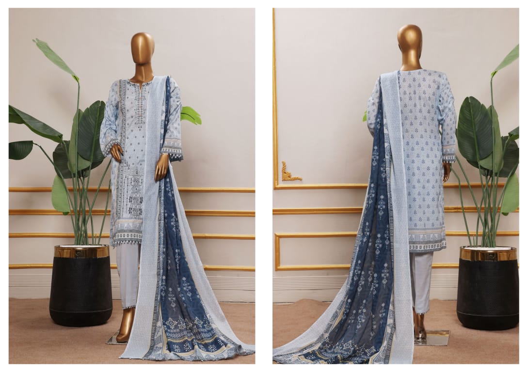 ERVA Stylish Embroidered Digital Print Lawn - 3 Piece Unstitched