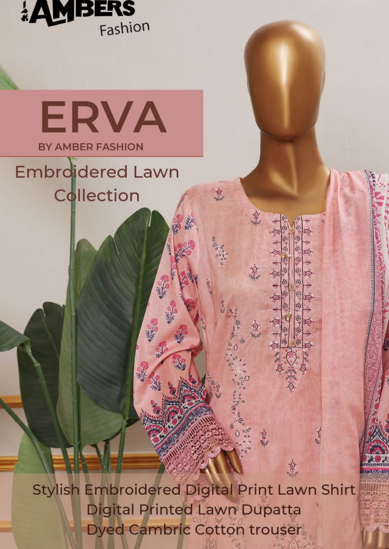 ERVA Stylish Embroidered Digital Print Lawn - 3 Piece Unstitched