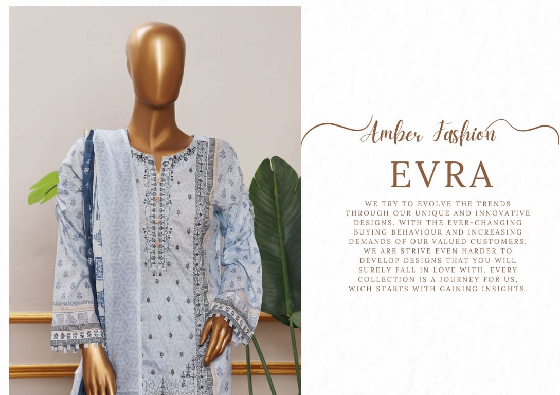 ERVA Stylish Embroidered Digital Print Lawn - 3 Piece Unstitched