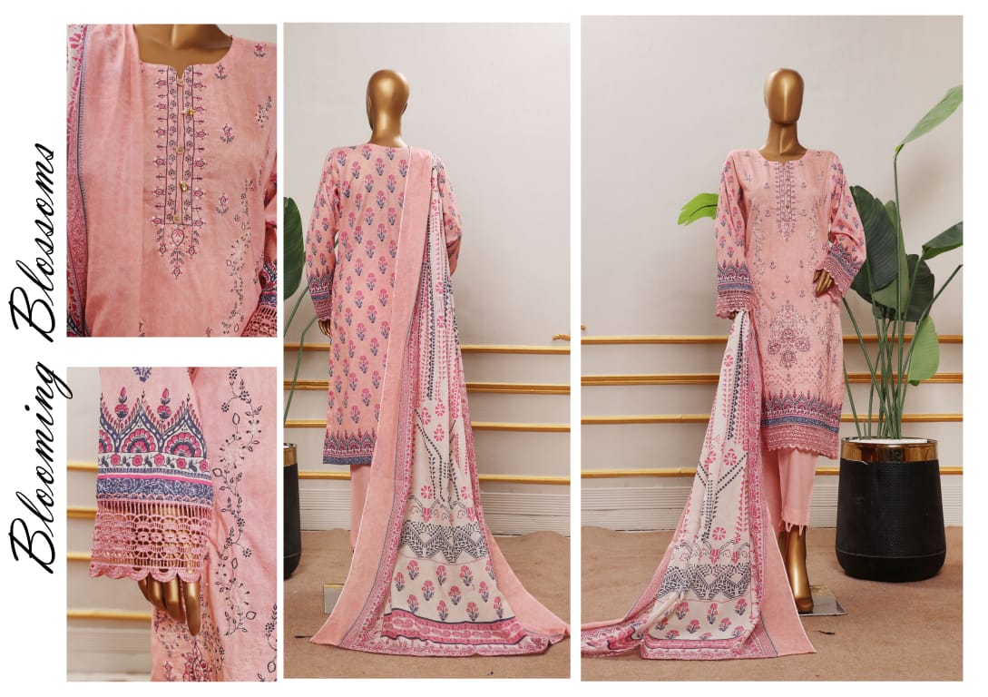 ERVA Stylish Embroidered Digital Print Lawn - 3 Piece Unstitched