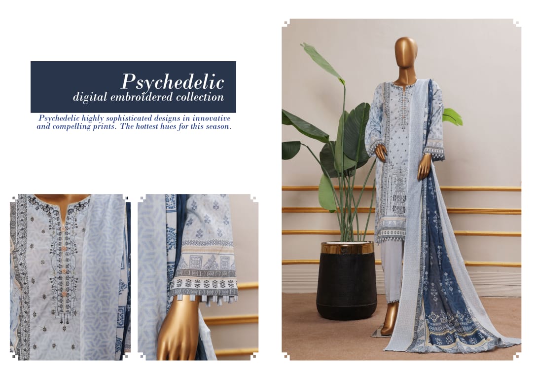 ERVA Stylish Embroidered Digital Print Lawn - 3 Piece Unstitched