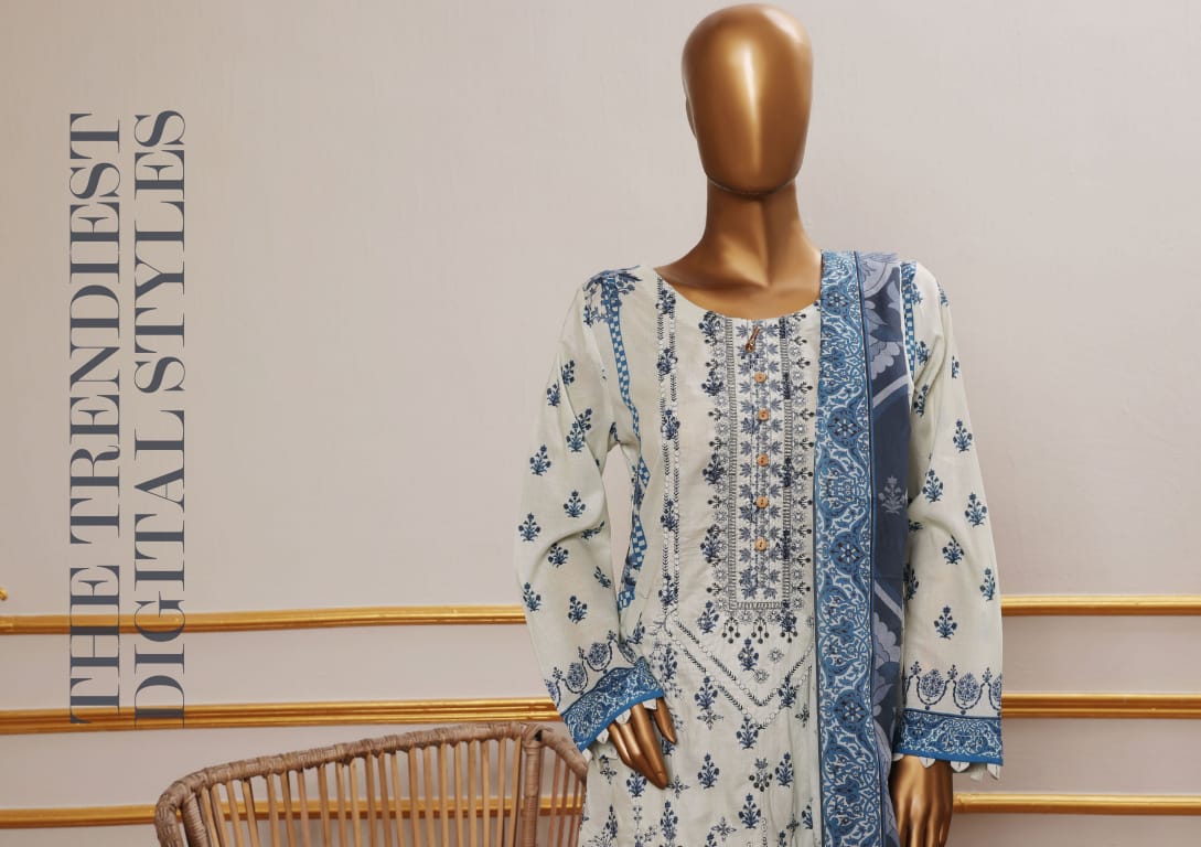 ERVA Stylish Embroidered Digital Print Lawn - 3 Piece Unstitched